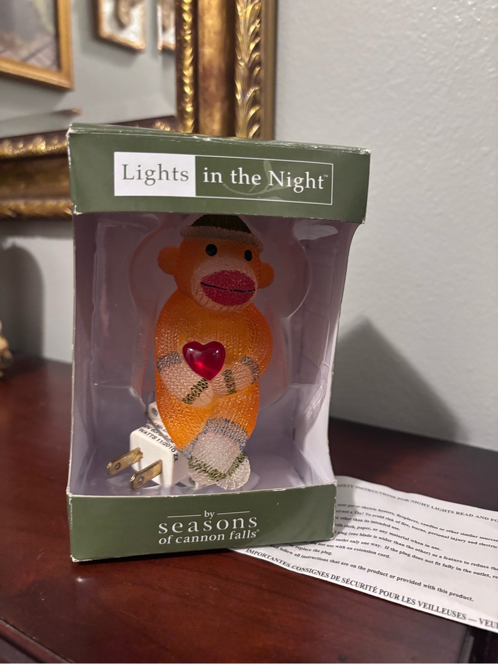 Lights in the Night Orange Sock Monkey Night Light. NIB